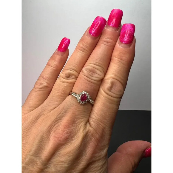 NEW Ruby and zircon ring in platinum over sterling silver size 8 - Picture 5 of 10